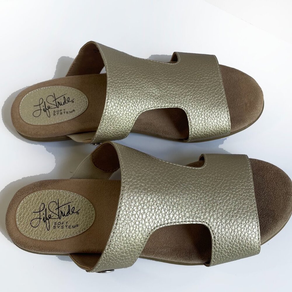 LifeStride Baha Flat Sandals Womens Size 7.5M Gold Comfort Slip-On Casual Shoes - Picture 8 of 11